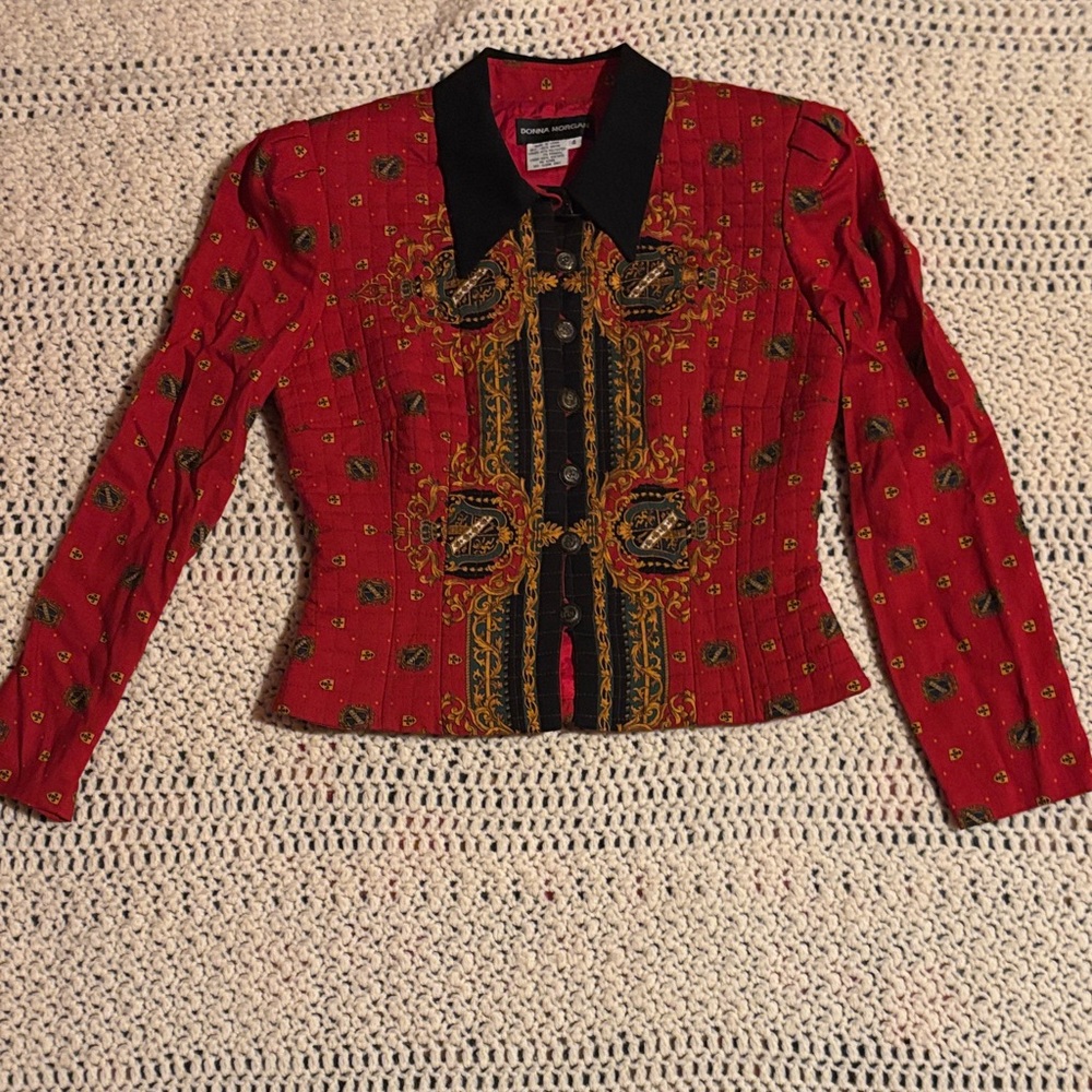 Donna Morgan Red and Black Long Sleeve Dress - Picture 3 of 7